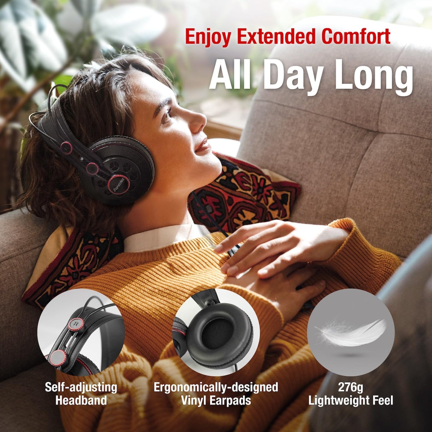 Superlux HD681 Semi-Open Studio Headphones, Wired Over-Ear with 50mm Neodymium Drivers, Single-Sided Cable, 10-30,000Hz, for Monitoring, Recording