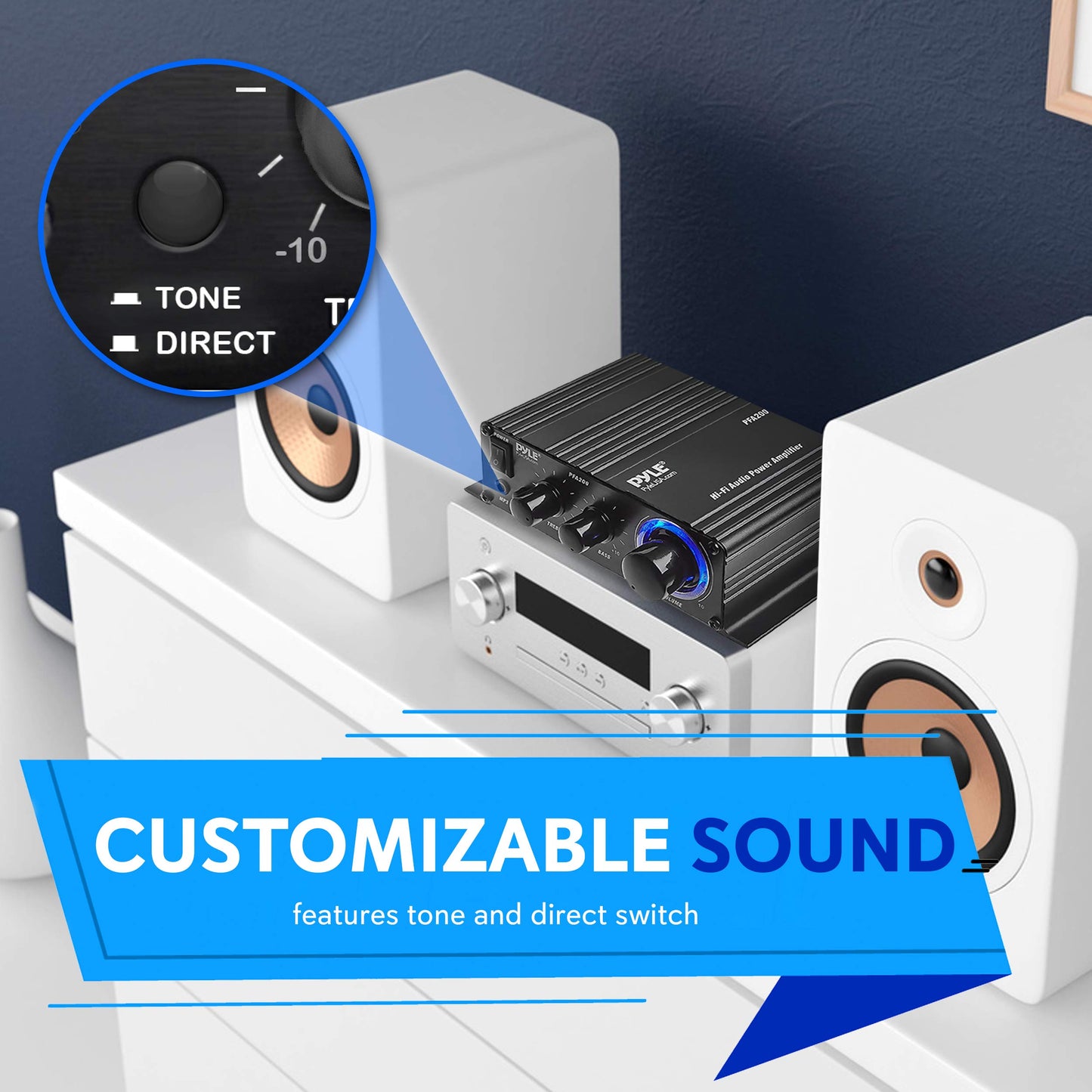 Pyle Home Mini Audio Amplifier - 60W Portable Dual Channel Surround Sound HiFi Stereo Receiver w/ 12V AC Adapter, AUX, MIC IN, Supports Smart Phone