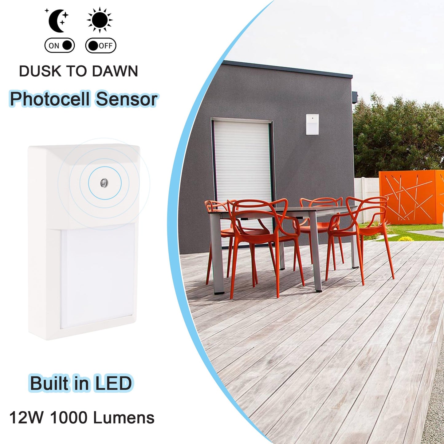 YoonLIT LED Outdoor Wall Pack Lantern Dusk to Dawn Photocell, Waterproof Light for Porch, Garage, Stairway, Hallway, 12W 1000 LM 5000K, Aluminum