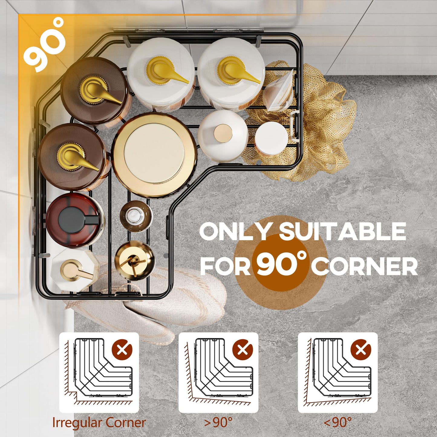 MAXIFFE 3-Pack Corner Shower Caddy with Soap Holder, Large Capacity No-Drill Stainless Steel Organizer, Holds 40 lbs, Bathroom Storage, Black