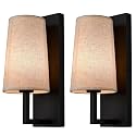 TEENYO Farmhouse Black Wall Sconces Set of Two Modern 1-Light Hardwired Matte Black Wall Lamp with Fabric Shade Sconces Wall Lighting for Bedroom