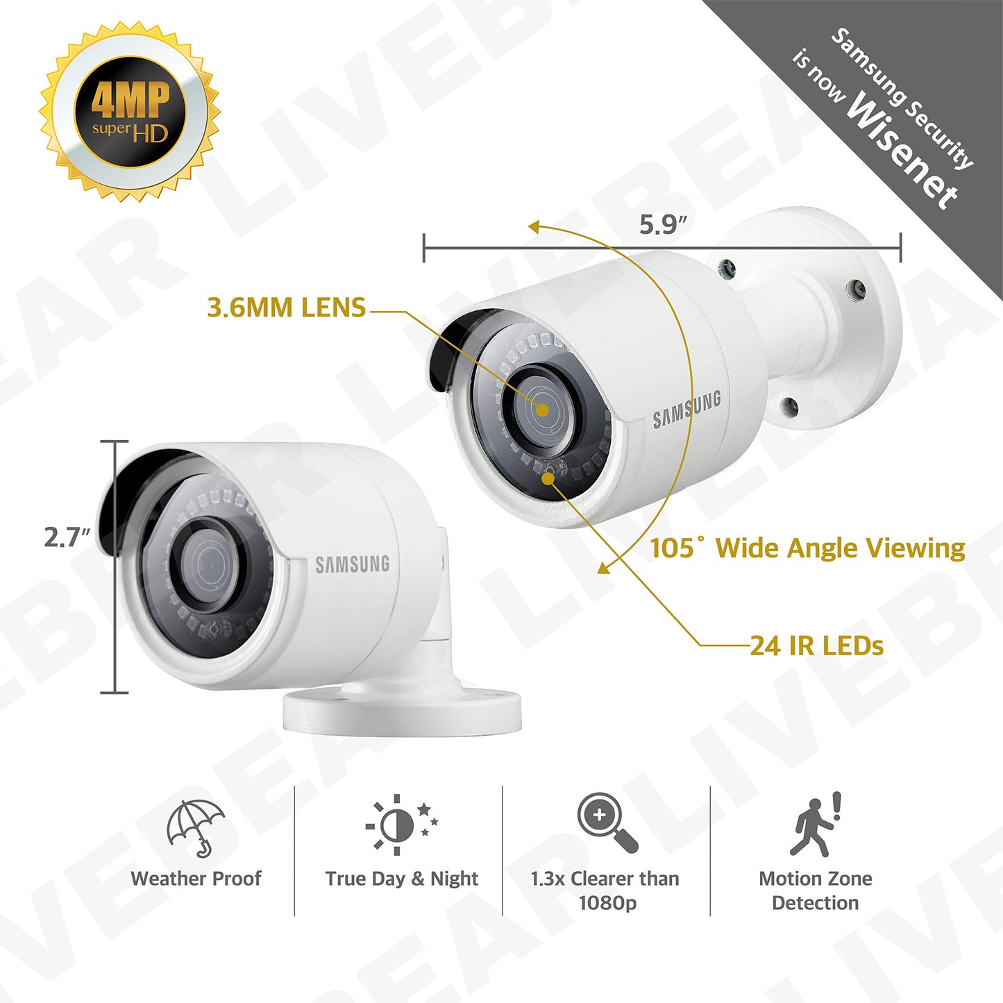 Samsung Wisenet SDC-89440BB-2PK - 4MP Weatherproof Bullet Camera (2-Pack) Compatible with SDH-C85100BF