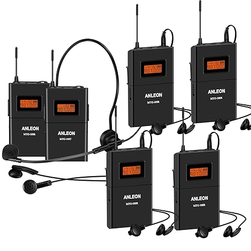 Anleon MTG100 902mhz-927mhz Tour Guide Wireless System Church System translation equipment simultaneous interpretation equipment (1 Transmitter and 5…