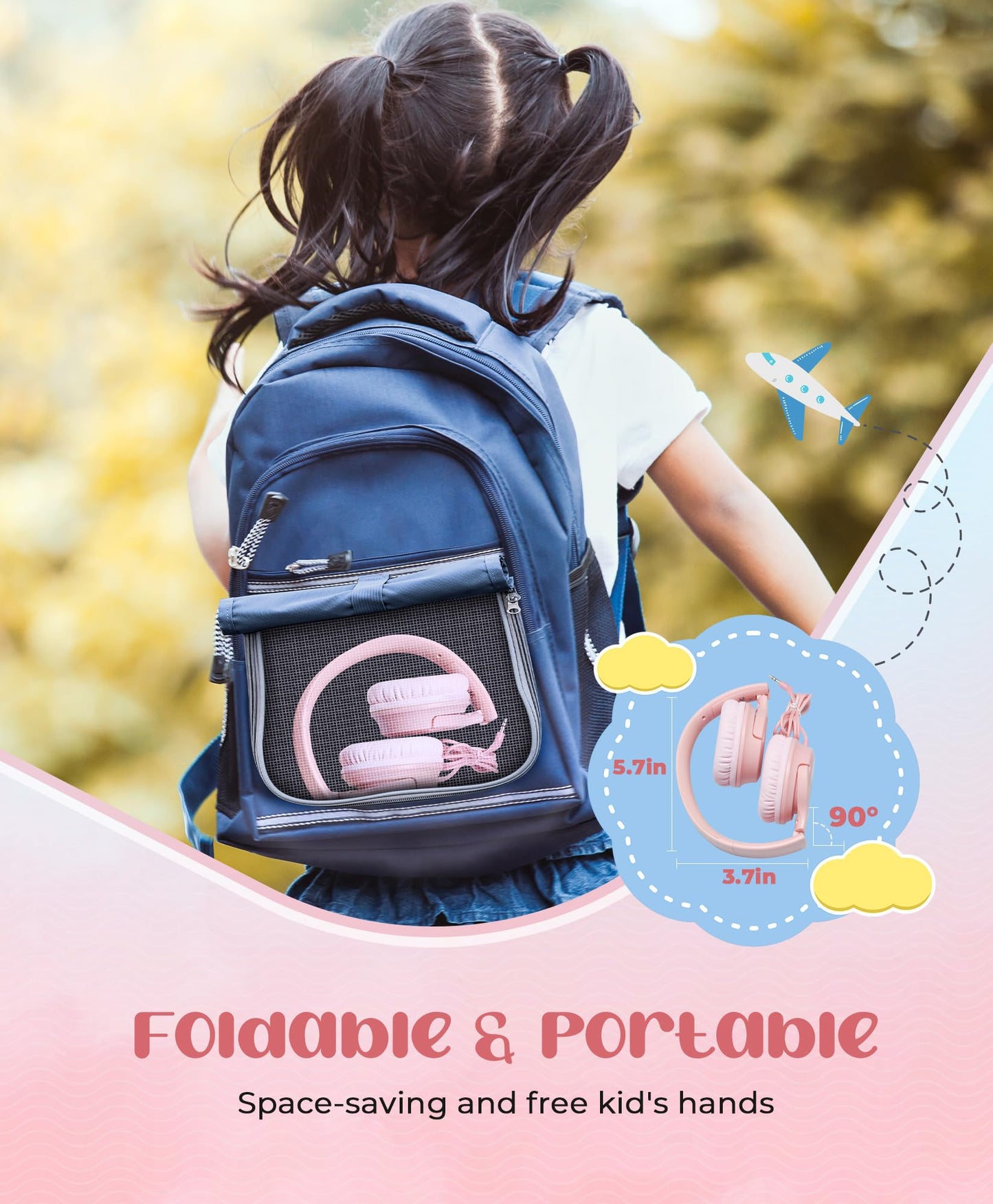DyBaxa Kids Headphones, Wired Foldable On-Ear Headphones for Kids, Volume Limiter 94dB, Kid Headphones for School Classes Travel, 3.5mm Jack Kids