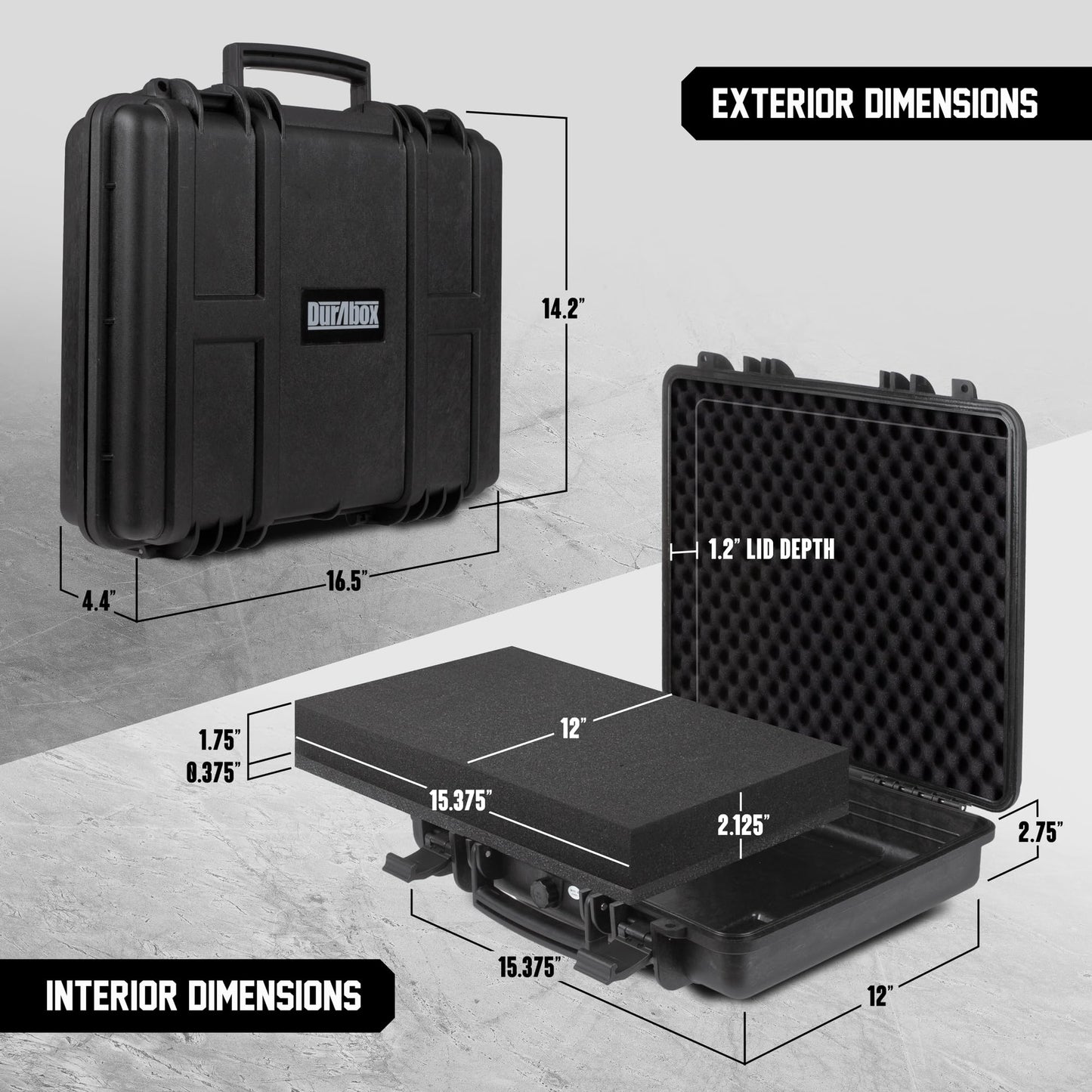 Durabox All Weather Hard Case 16 x 14 x 4” - TSA Approved Hard Shell Travel Case with Customizable Foam for Laptops, Electronics, Guns, Pistols