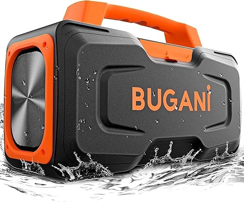 BUGANI Bluetooth Speaker, 80W Powerful Portable Wireless Speaker IPX7 Waterproof, Outdoor Loud Speakers with Handle 24H Playtime, Support Microphone