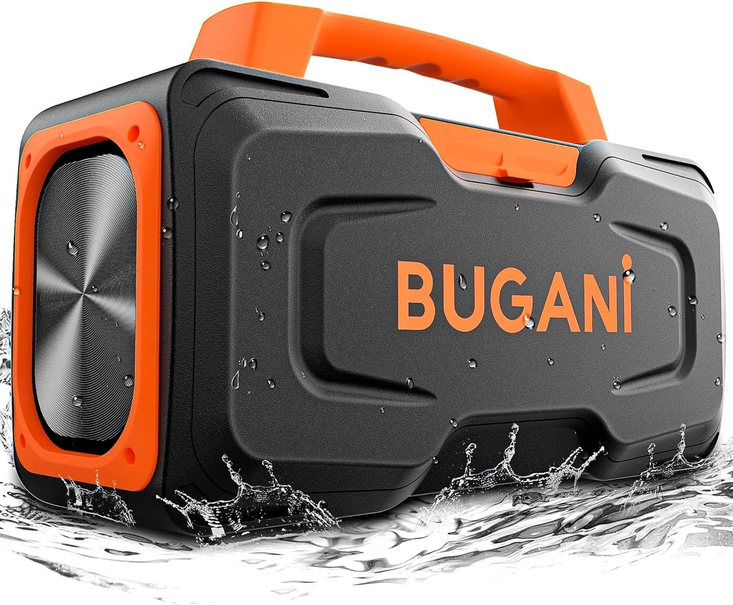 BUGANI Bluetooth Speaker, 80W Powerful Portable Wireless Speaker IPX7 Waterproof, Outdoor Loud Speakers with Handle 24H Playtime, Support Microphone