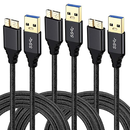 Besgoods USB 3.0 Micro Cable, 3-Pack 6ft Super Speed USB 3.0 Cable A Male to Micro B Charger Cable Compatible for Samsung Galaxy S5, Note 3, External