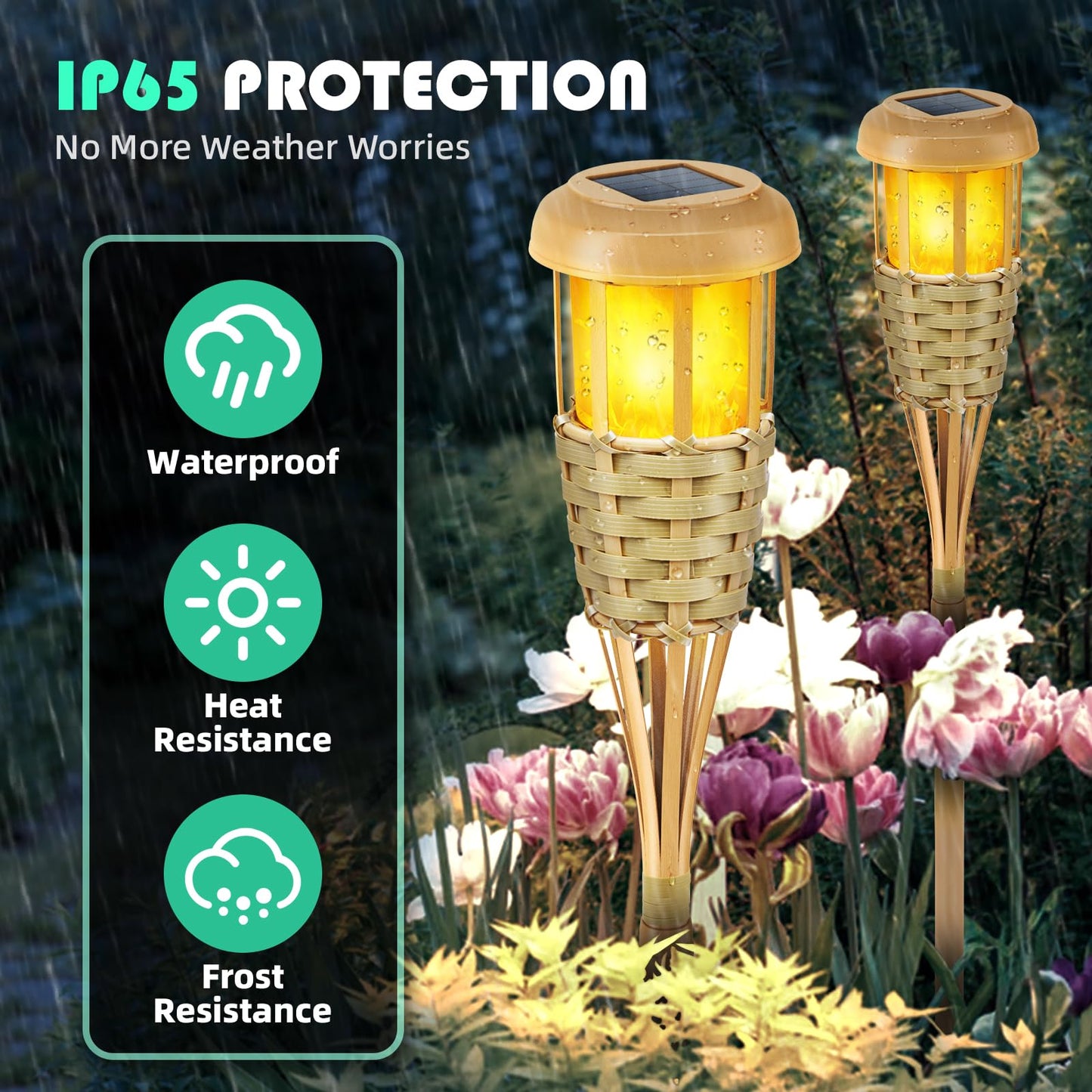 Evelynsun Solar Outdoor Lights, Solar Torch Lights Outdoor Flickering Flame, Outdoor Decorations for Patio Path Yard - 8 Pack