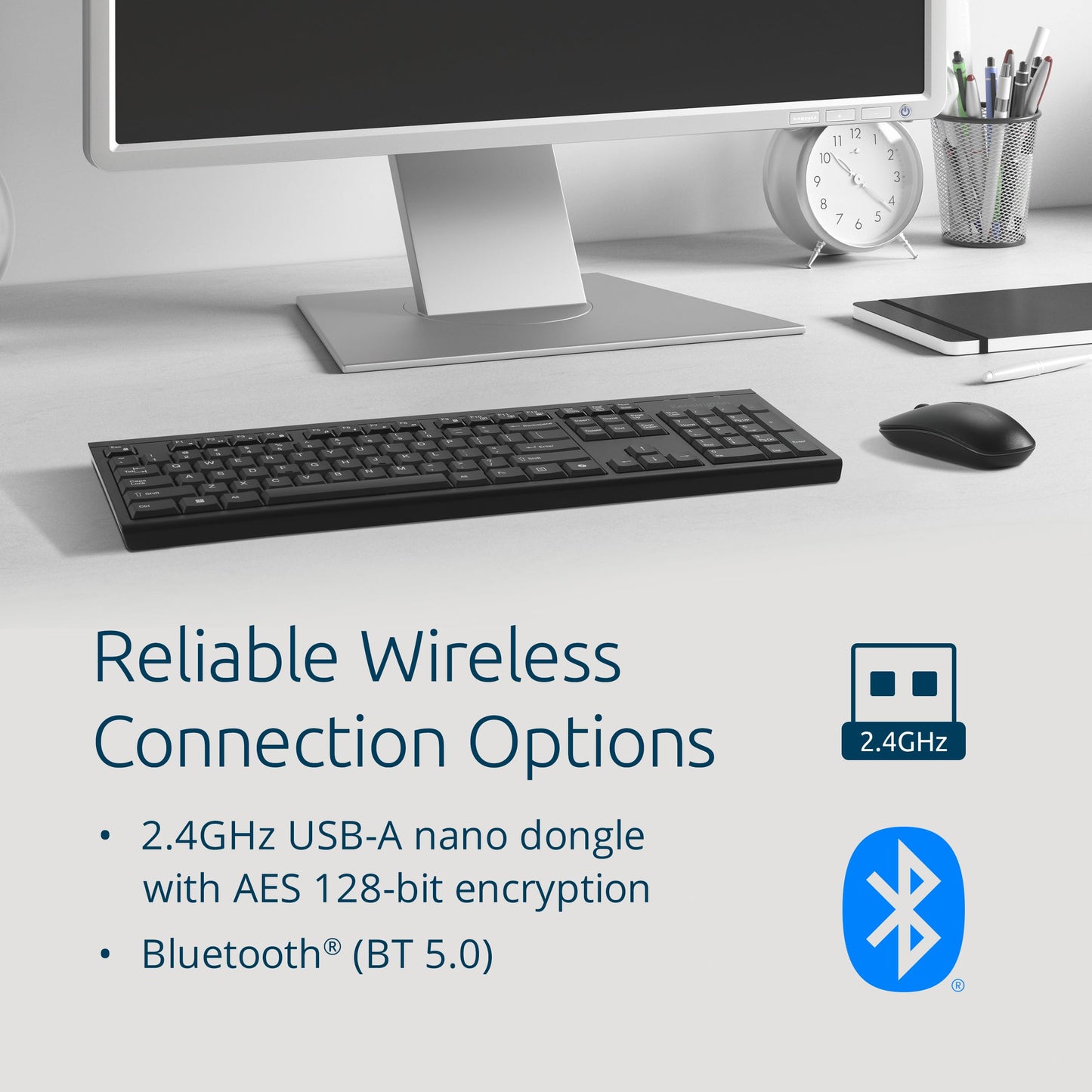 Kensington KM270 EQ Rechargeable Bluetooth Keyboard & Mouse Desktop Set, 2.4GHz & Bluetooth 5.0 Wireless Connection (K75560NA)