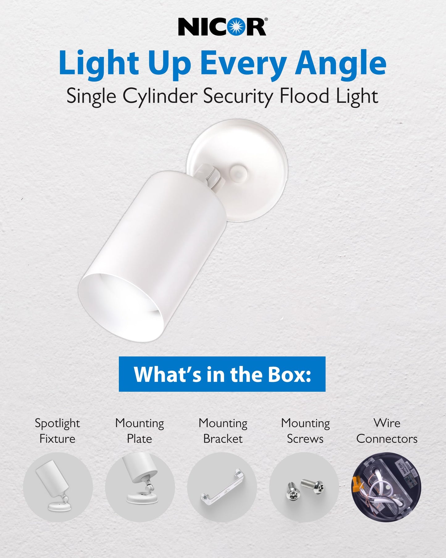 NICOR Lighting 75W White Single Cylinder Adjustable Security Flood Light (11712)