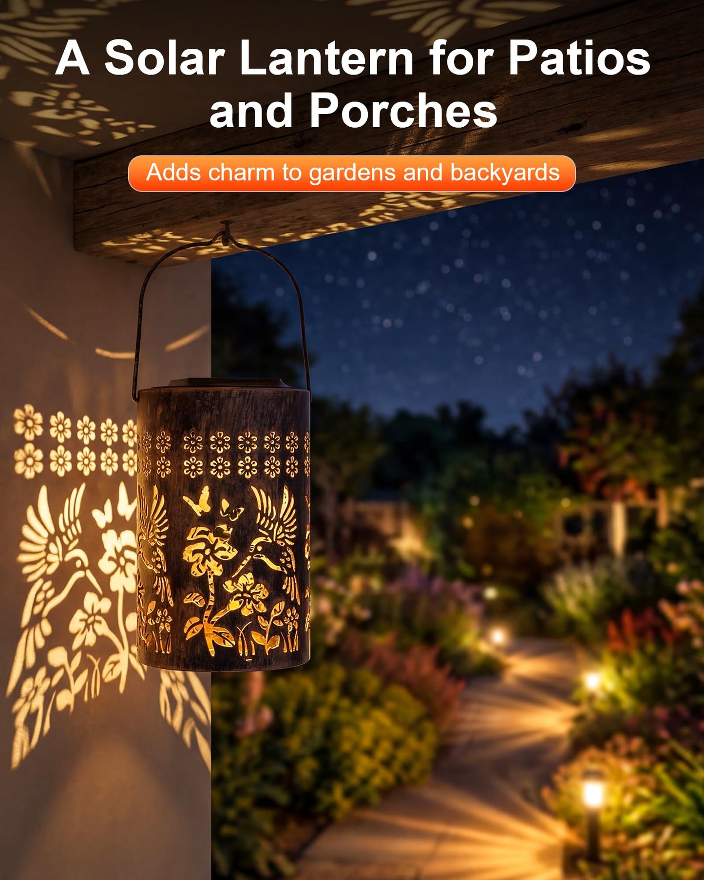 Solar Lanterns Outdoor Waterproof, Mothers Day Gifts for Mom, Hummingbird Garden Decor Gift for Women or Grandma, Hanging or Tabletop Lantern