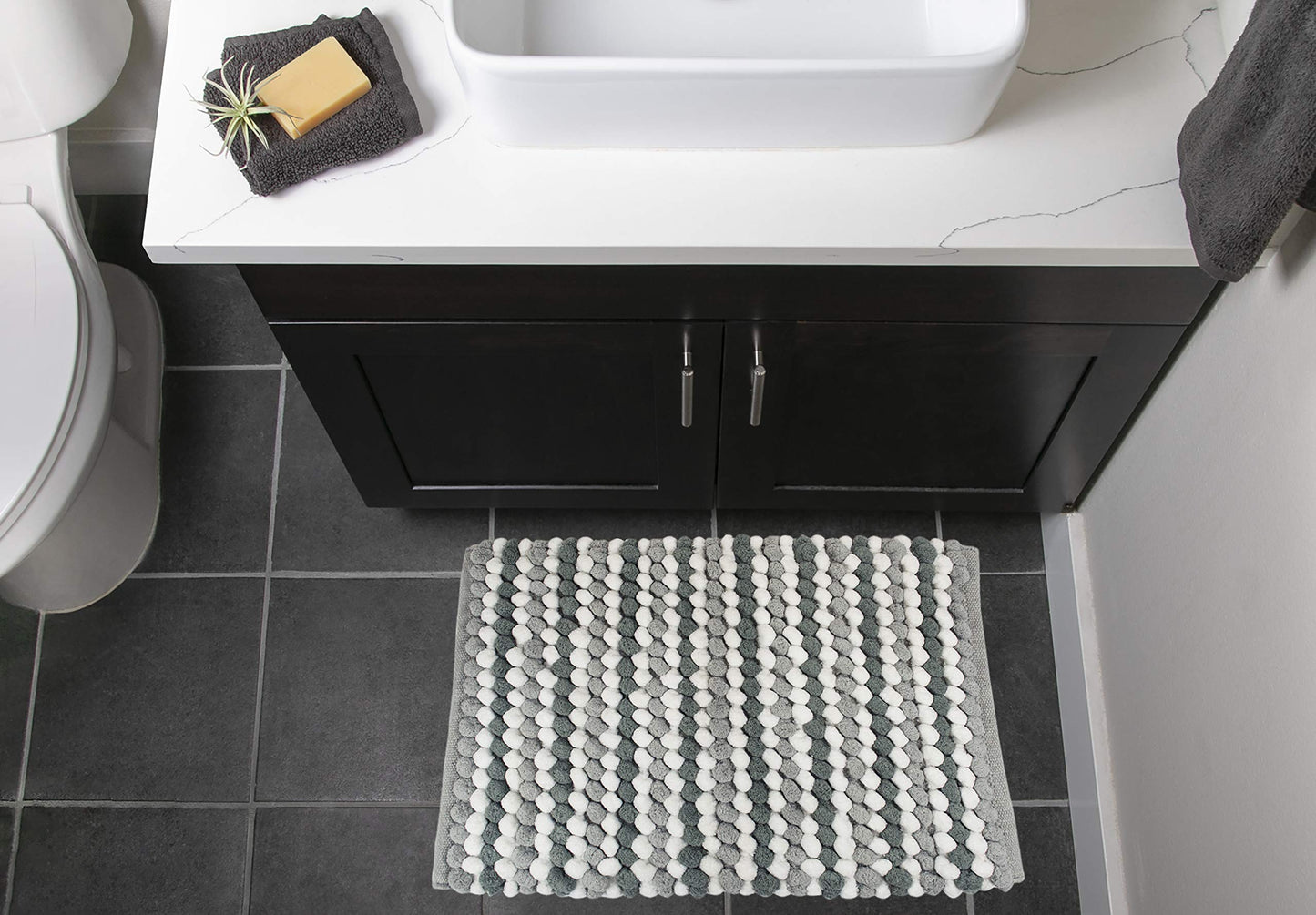 DII Ultra Soft Chenille Bath Mat, Chunky Popcorn Bath Rug, 21x34", Gray Stripe