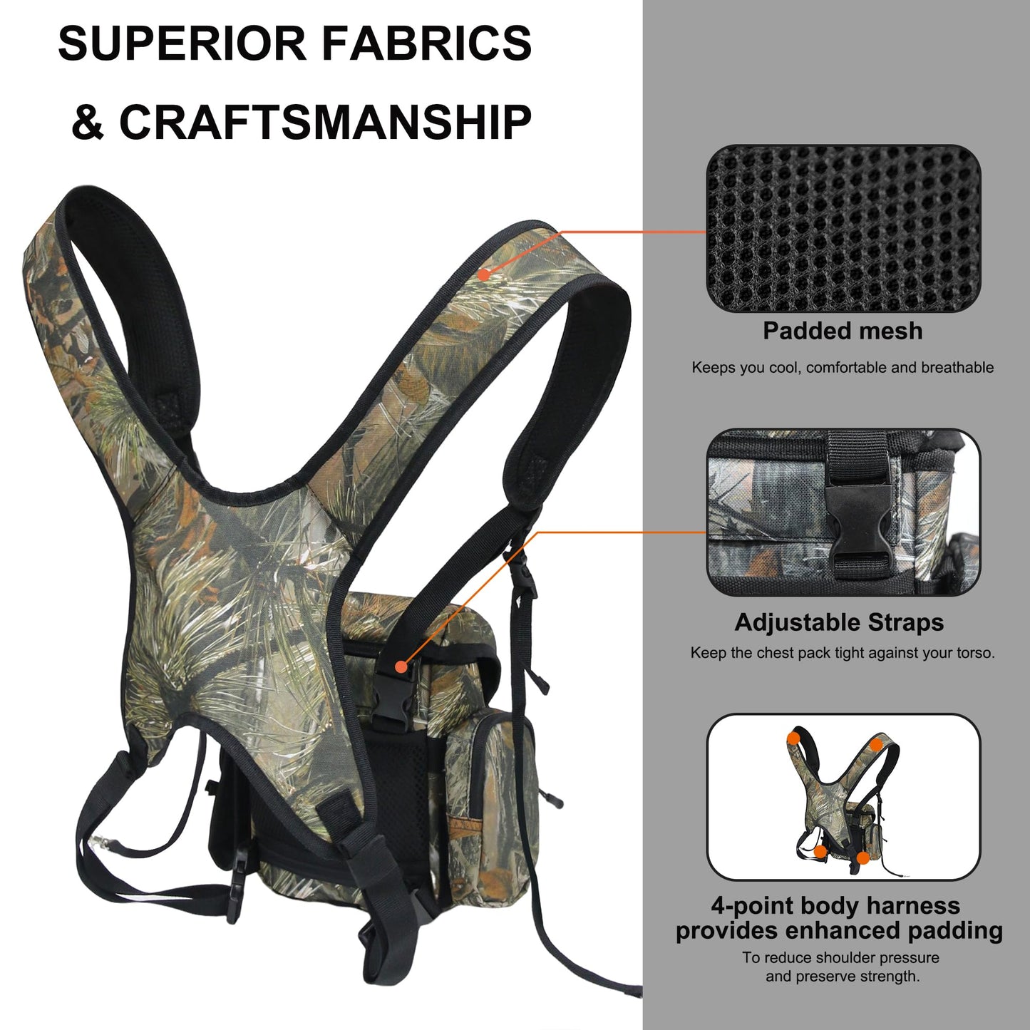 MDSTOP Binocular Harness Chest Pack, Bino Case with Rangefinder Pouch, Bino Harness, Binocular Chest Pack, Bino Bag for Bird