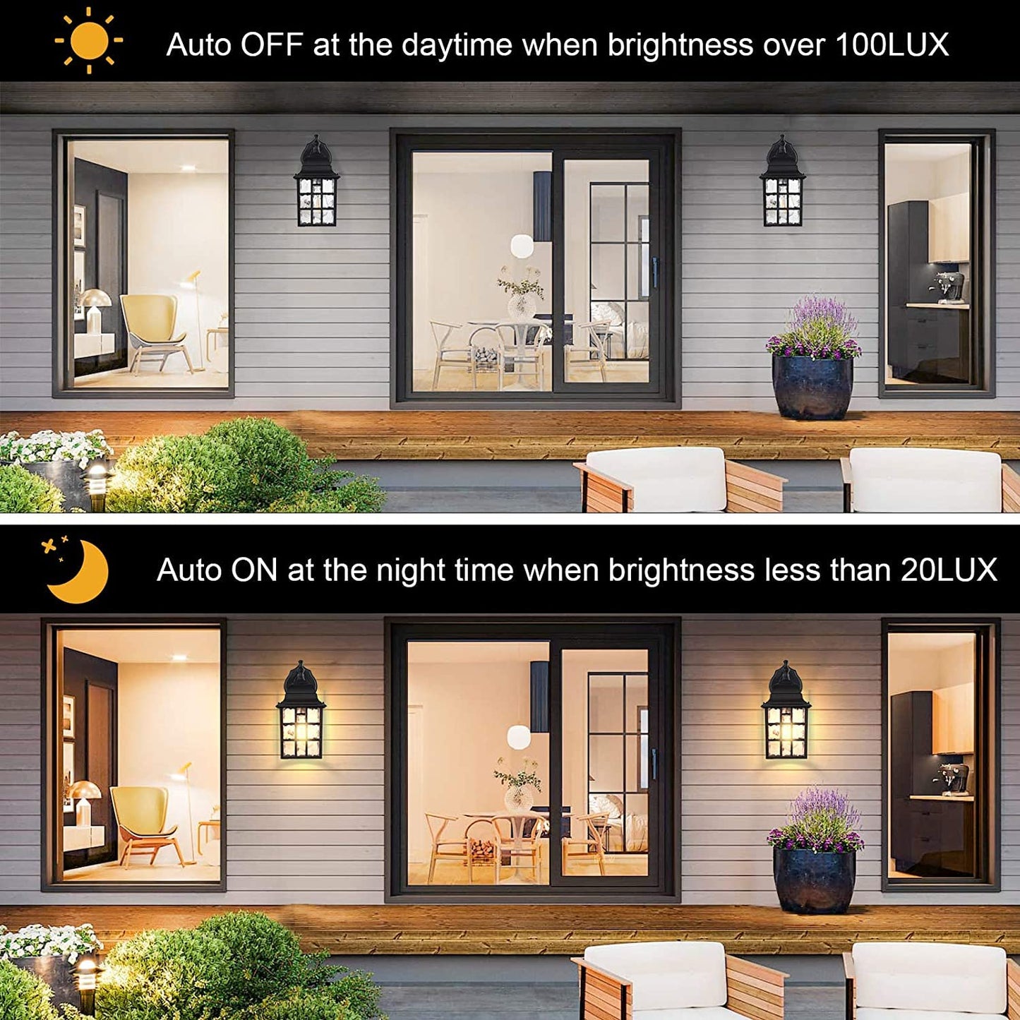 WIHTU 2-Pack Dusk to Dawn Outdoor Wall Lights, Sensor Exterior Light Fixtures, Porch Lights, Black Waterproof Wall Sconces, Outside Lighting