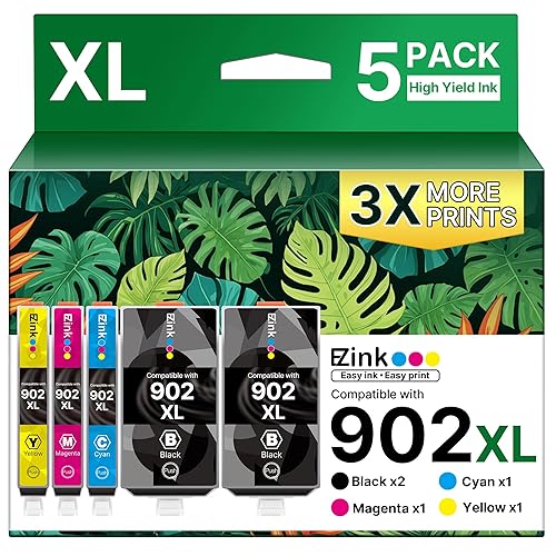E-Z Ink Compatible 902XL 902 Ink Cartridges for HP Printers Replacement for HP Ink 902XL Black and Color Combo Pack (5 Pack) for Officejet Pro 6978