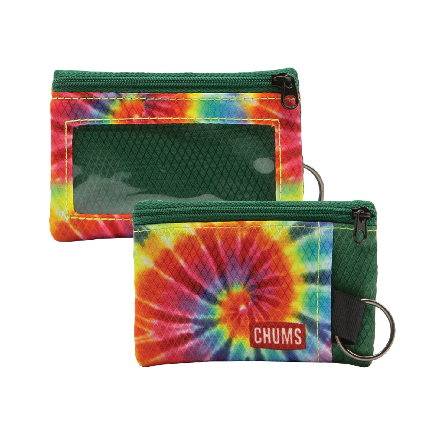 Chums Surfshorts Wallet – Lightweight Minimalist Zippered Wallet with Clear ID Window, Water-Resistant with Key Ring, Rainbow Tie Dye