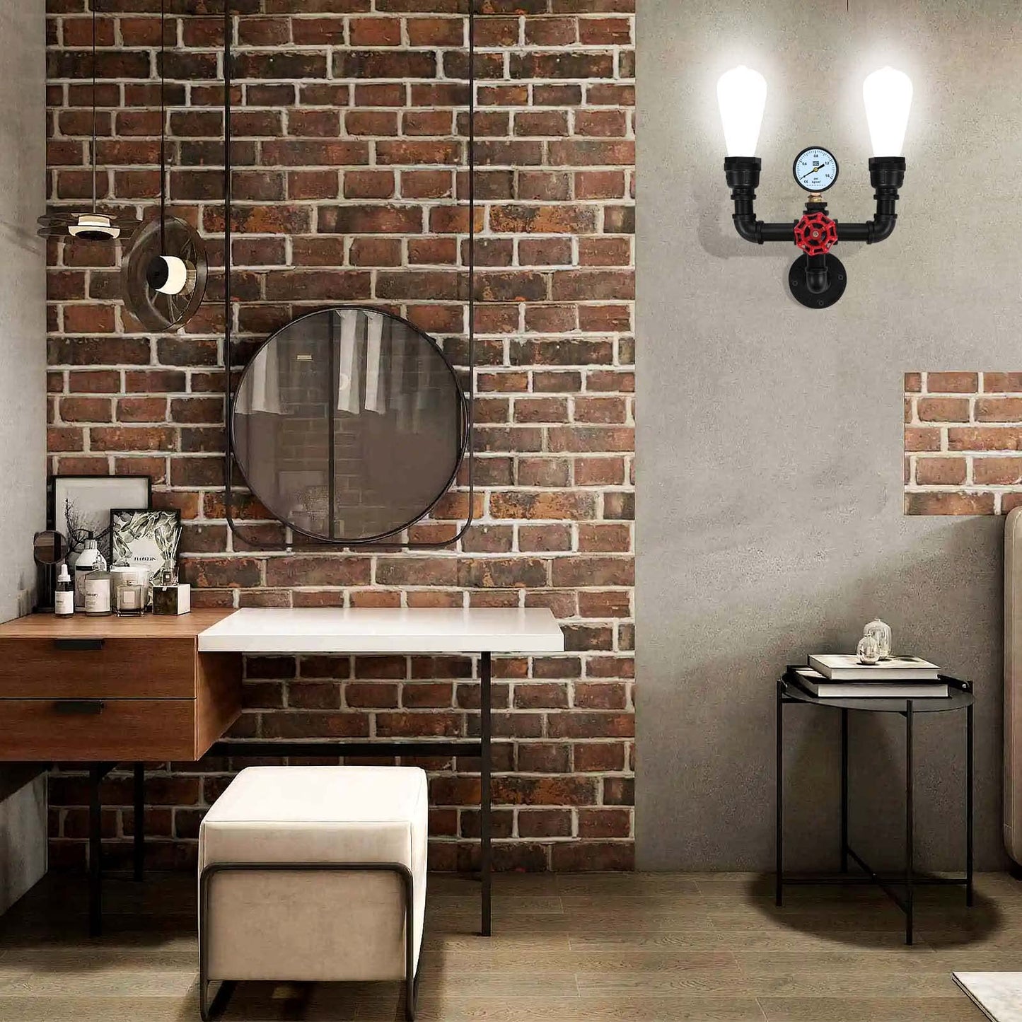 XEYOU Retro Wall lamp Vintage Industrial Steampunk Wall Sconce 2 Lights Metal Water Pipe Wall Mounted Light Fixture E26 Edison Bulb for Cafe Bar