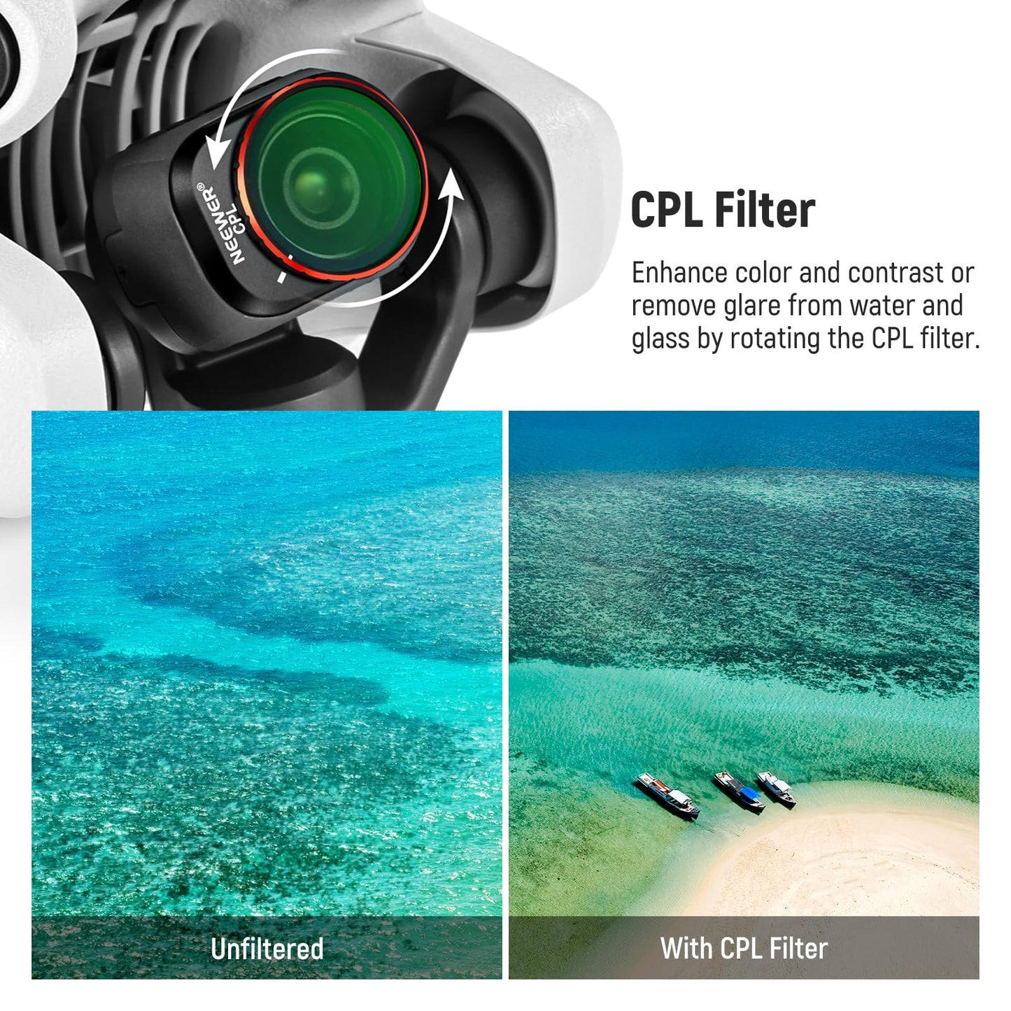 NEEWER ND & CPL Filter Set Compatible with DJI Mini 4 Pro, 4 Pack ND16 ND64 ND256 CPL Polarizer and Neutral Density Filters Drone Lens Accessories