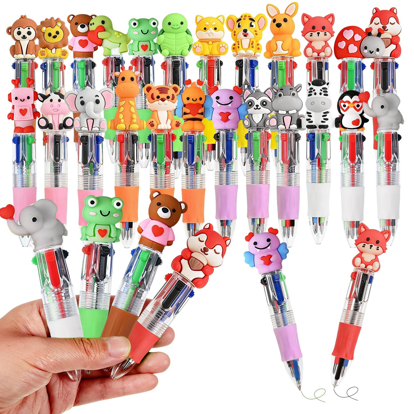 Zhirlyn Animal Party Favors Animal Pens Multicolor Pen in One Cute Fun 4-in-1 Pens Bulk Cool Ballpoint Pens for Birthday Gifts Teacher Supplies