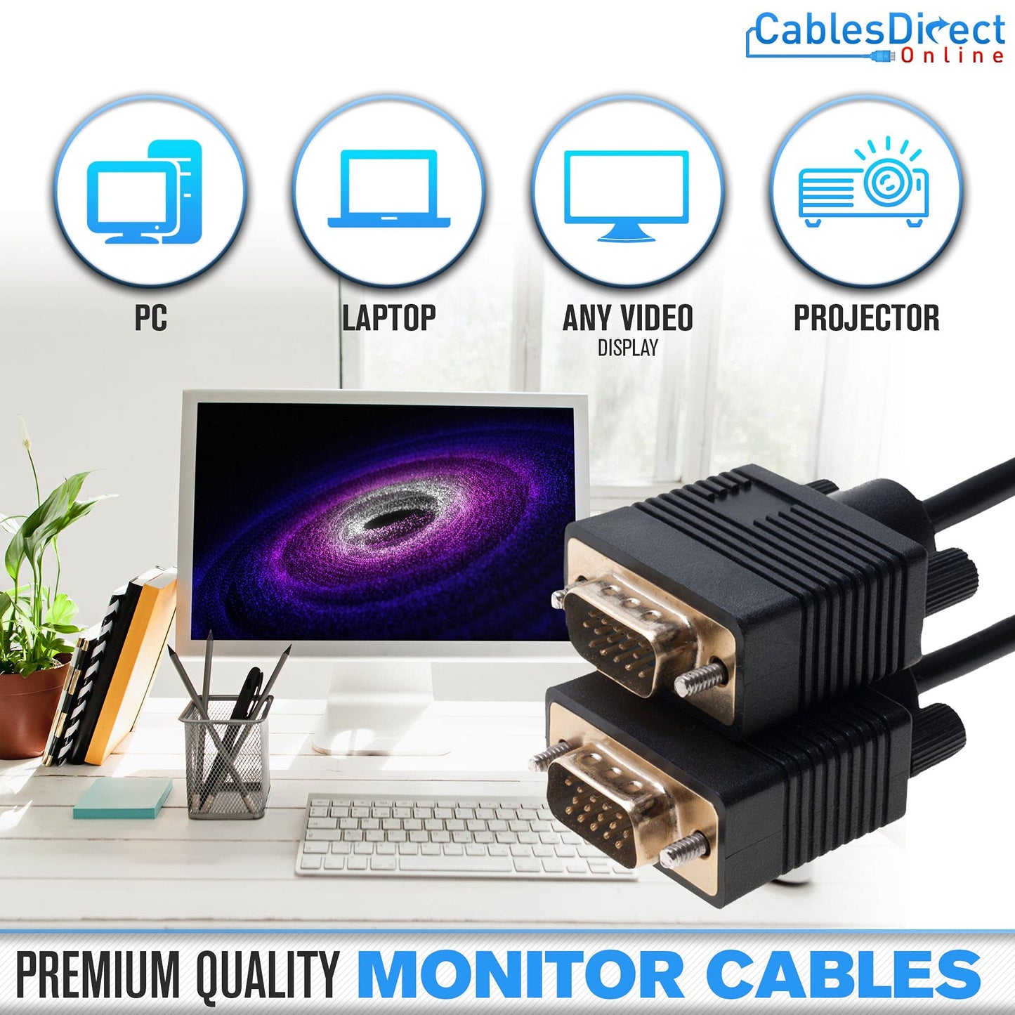 Cables Direct Online 25FT SVGA Monitor Cable - Male to Male VGA to VGA 1080P for PC, Projector, Laptop, TV