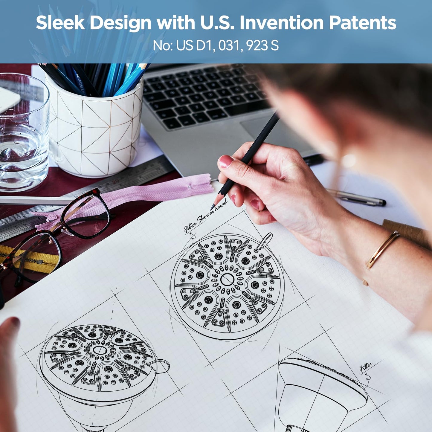 MakeFit Filtered Shower Head – High Pressure 7-Setting Rain Showerhead with Filter for Hard Water, Removes Chlorine & Metals – Chrome