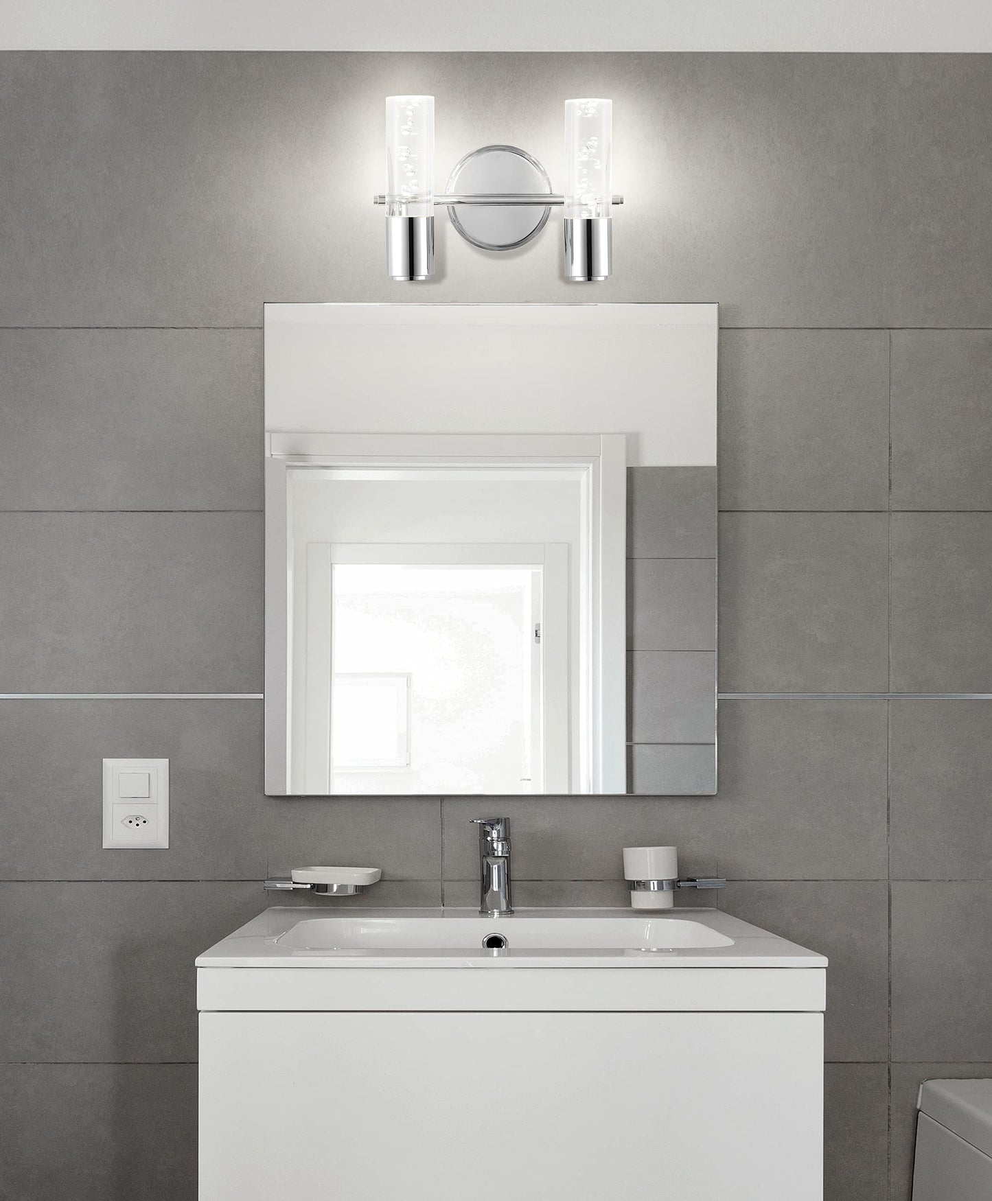 JONATHAN Y 10.75" Chrome Modern Integrated LED Vanity Light Wall Sconce for Bathroom, Clear Bubble Acrylic Shade Minimalist Art Deco Light