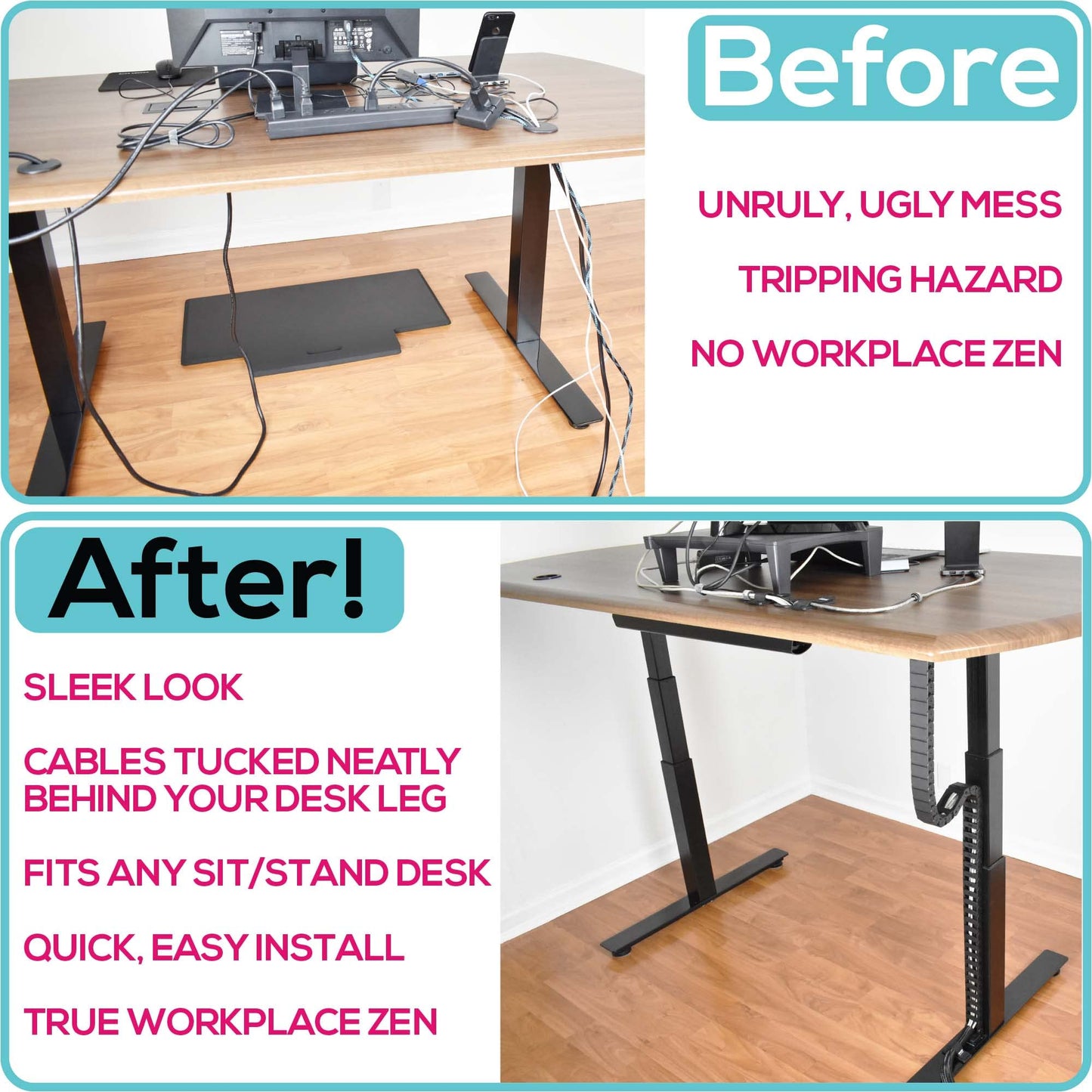 Quality Clever PivyCord-Vez Flex Chain Raceway Cable Management Solution for Sit-Stand Variable Height Desks, Flexible Cable Raceway to Hide, Organize