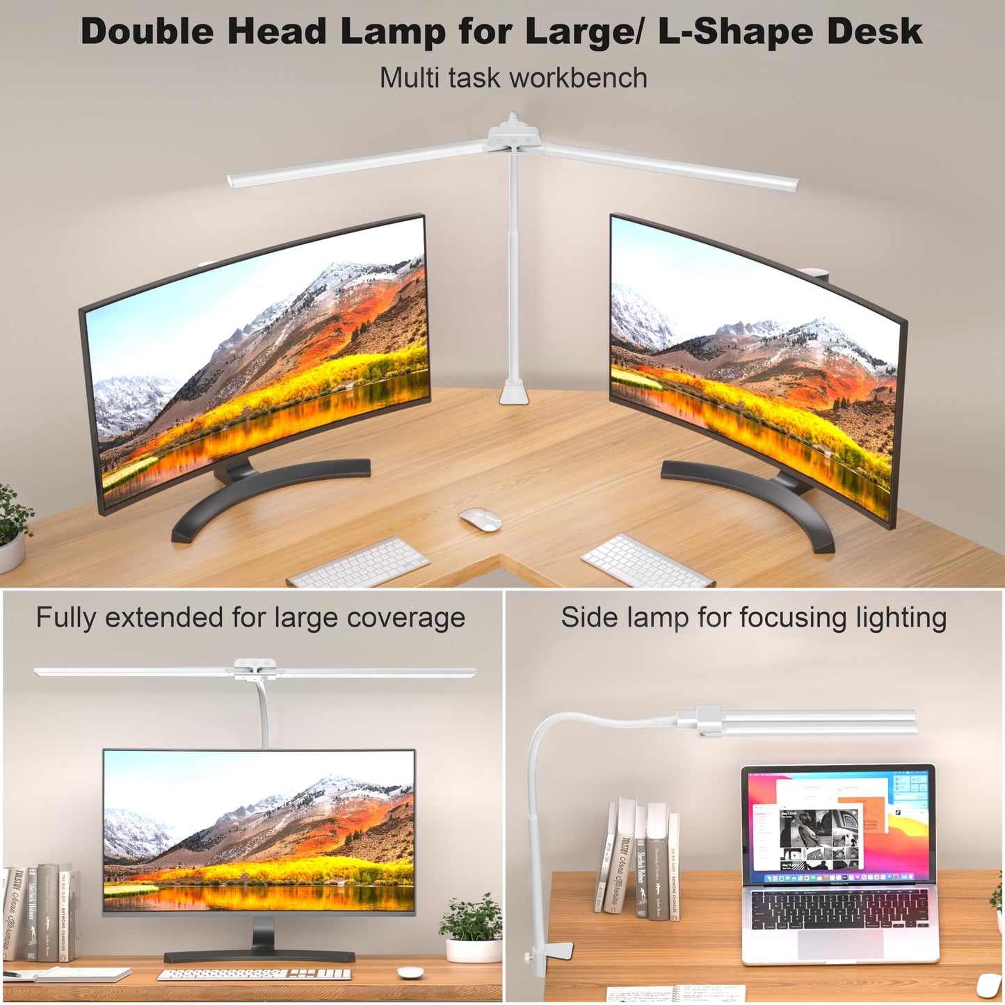 KableRika Desk lamp,Double Head LED Desk Lamp with Clamp,Architect Desk Lights for Home Office,Eye-Caring Desktop Office Lamp 4-Brightness 4-Color
