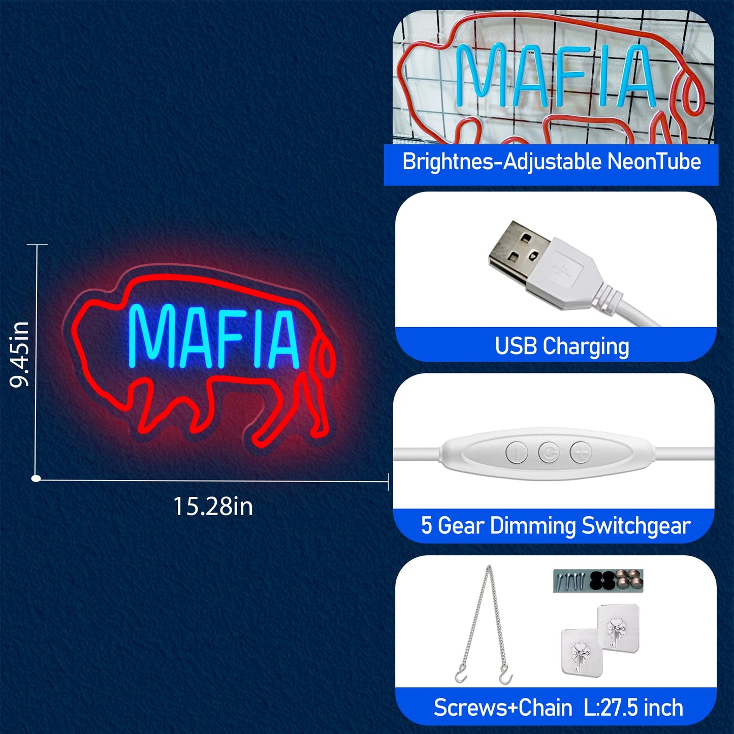 Football Team Neon Sign, Cool Dimmable Light Up Football Mafia Neon Merch USB Light Up Sign Bedroom Man Cave Game Room Home Bar Party Shop Decor