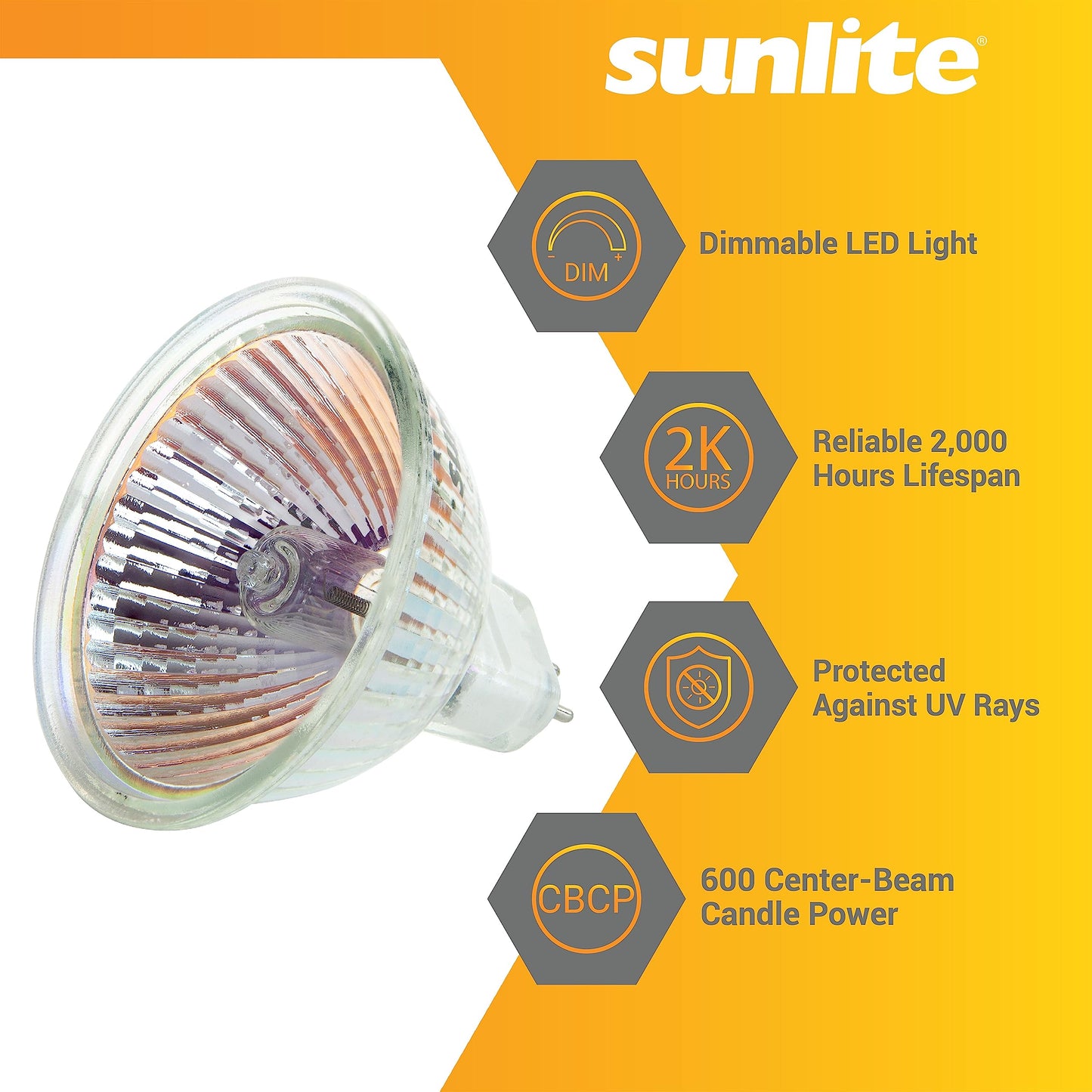 Sunlite 03200 LED MR16 Reflector Light Bulb, 20W, 460 Lm, 12V, GU5.3 2-Pin Base, 3200K Bright White, 100 CRI, UV Protected, Dimmable, 600 CBCP, Open