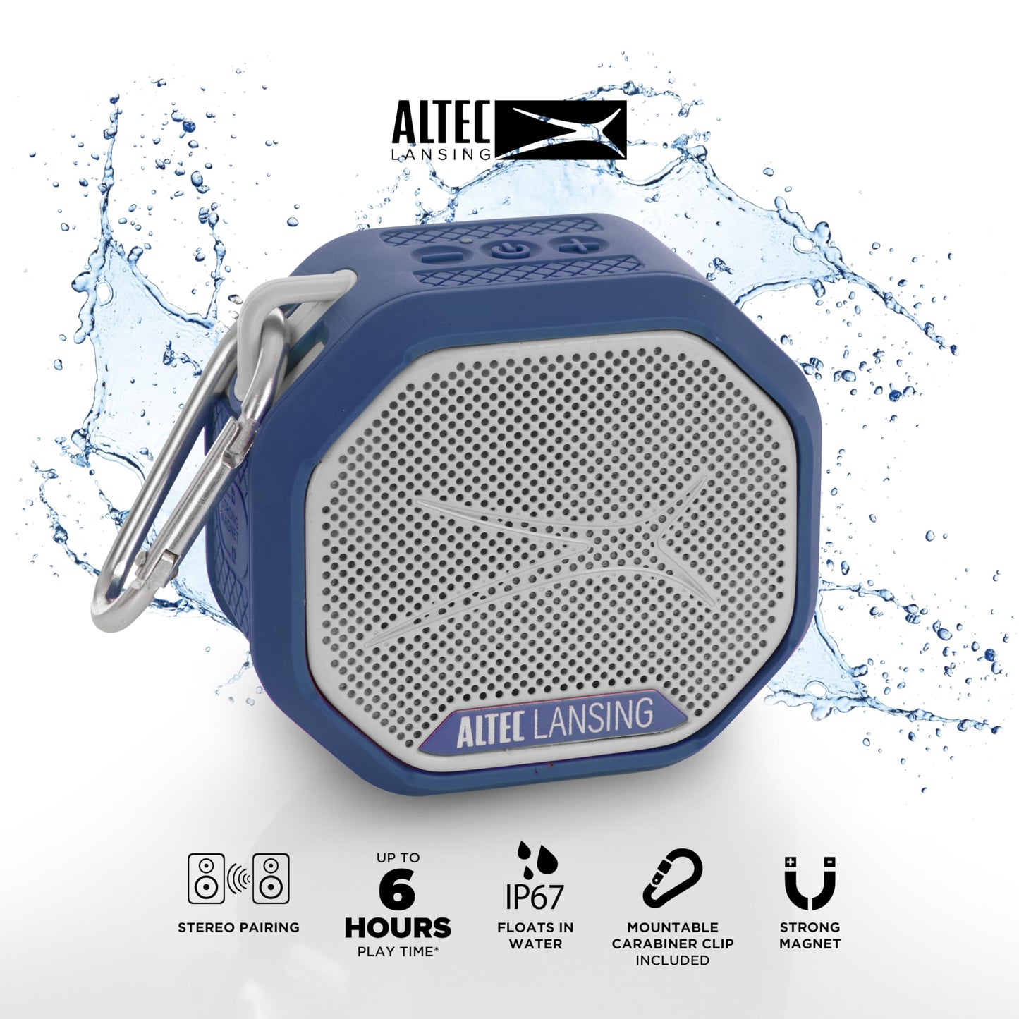 Altec Lansing HYDRATREK Magnetic Bluetooth Speaker, Waterproof IP67, Portable Speaker, True Wireless Pairing, USB-C Quick Charge, 3.7V 400mAh Battery