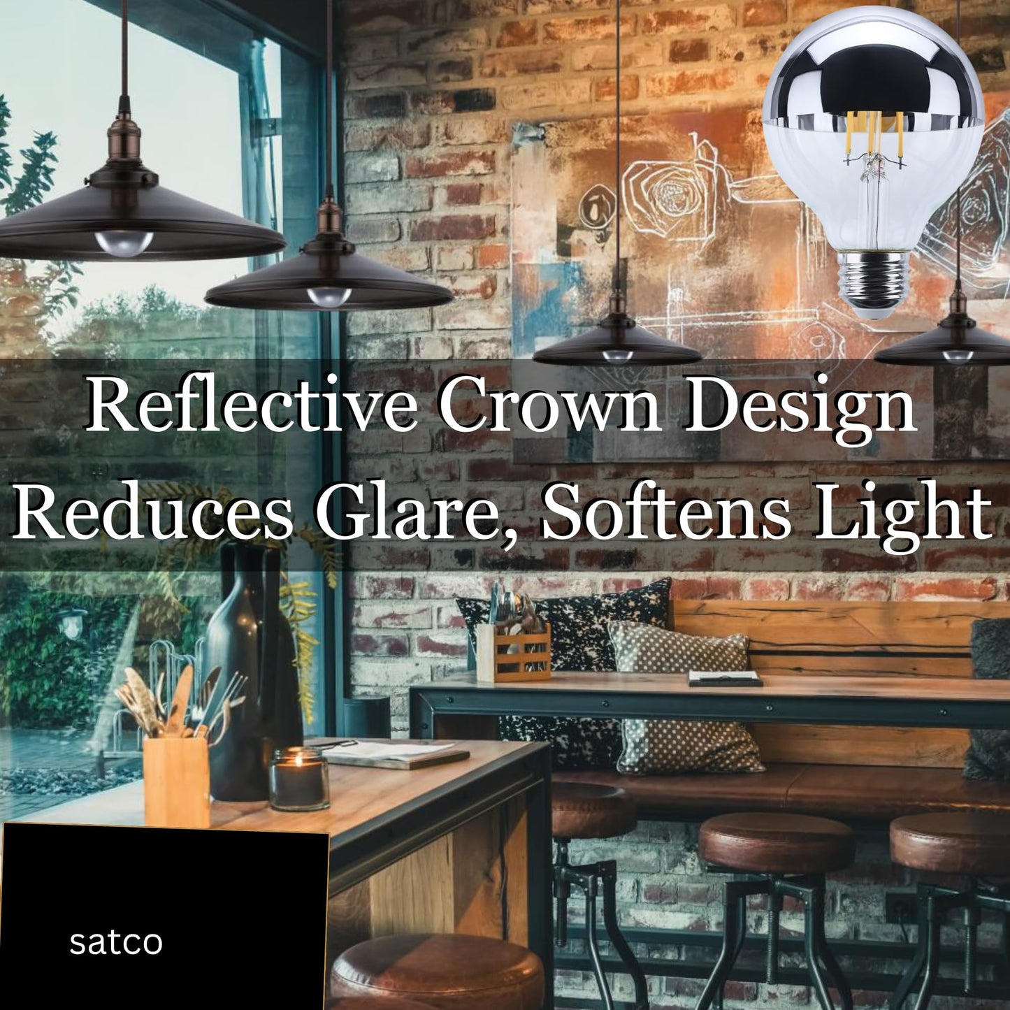 Satco LED Filament G25 Globe Silver Crown Light Bulb 5.5W 60W Equivalent 2700K Warm White 90+ CRI E26 Medium Base 120V Dimmable Wet Location Part