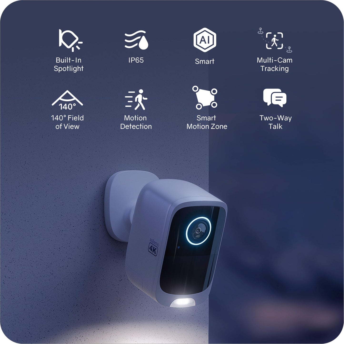Safemo Add- on Wireless Security Camera(Works with Hub Only), 4K UHD Video, Color Night Vision, 2-Way Audio, AI Motion Detection, 180-Day Long Battery