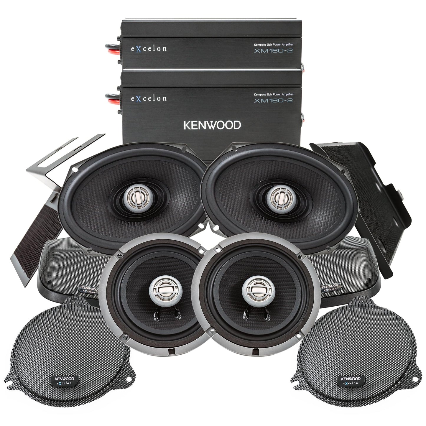 Kenwood Excelon P-HD3FR Audio Package for Select 2014-Up Harley-Davidson Models - (2) XM160-2 Audio Amplifier, (2) 6.5" Excelon XM65F & (2) 6"x9"