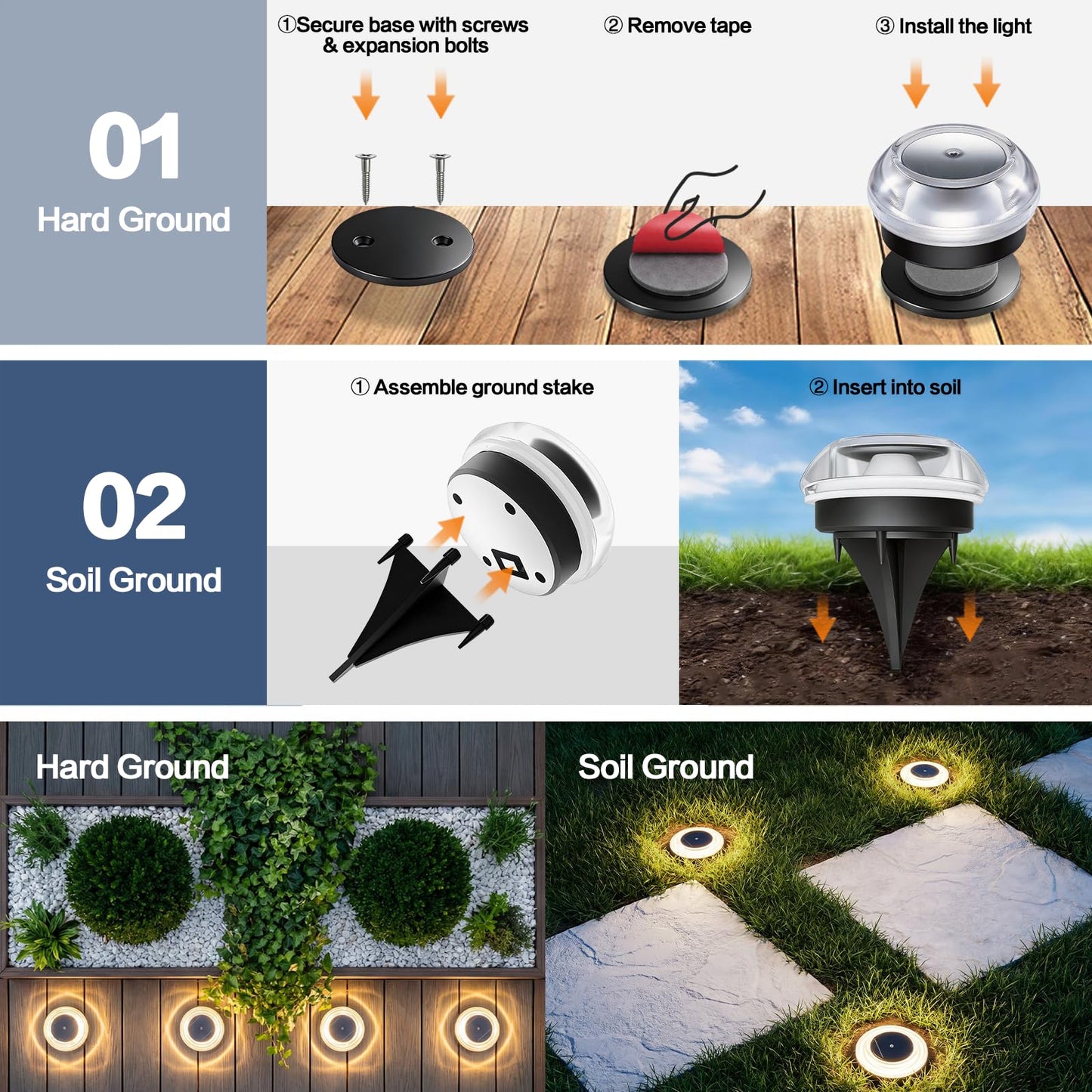 Solar Ground Lights 8 Pack Landscape Lighting 3000K Solar Lights Outdoor IP67 Waterproof Solar Garden Lights for House Patio Pathway Lawn Yard Deck