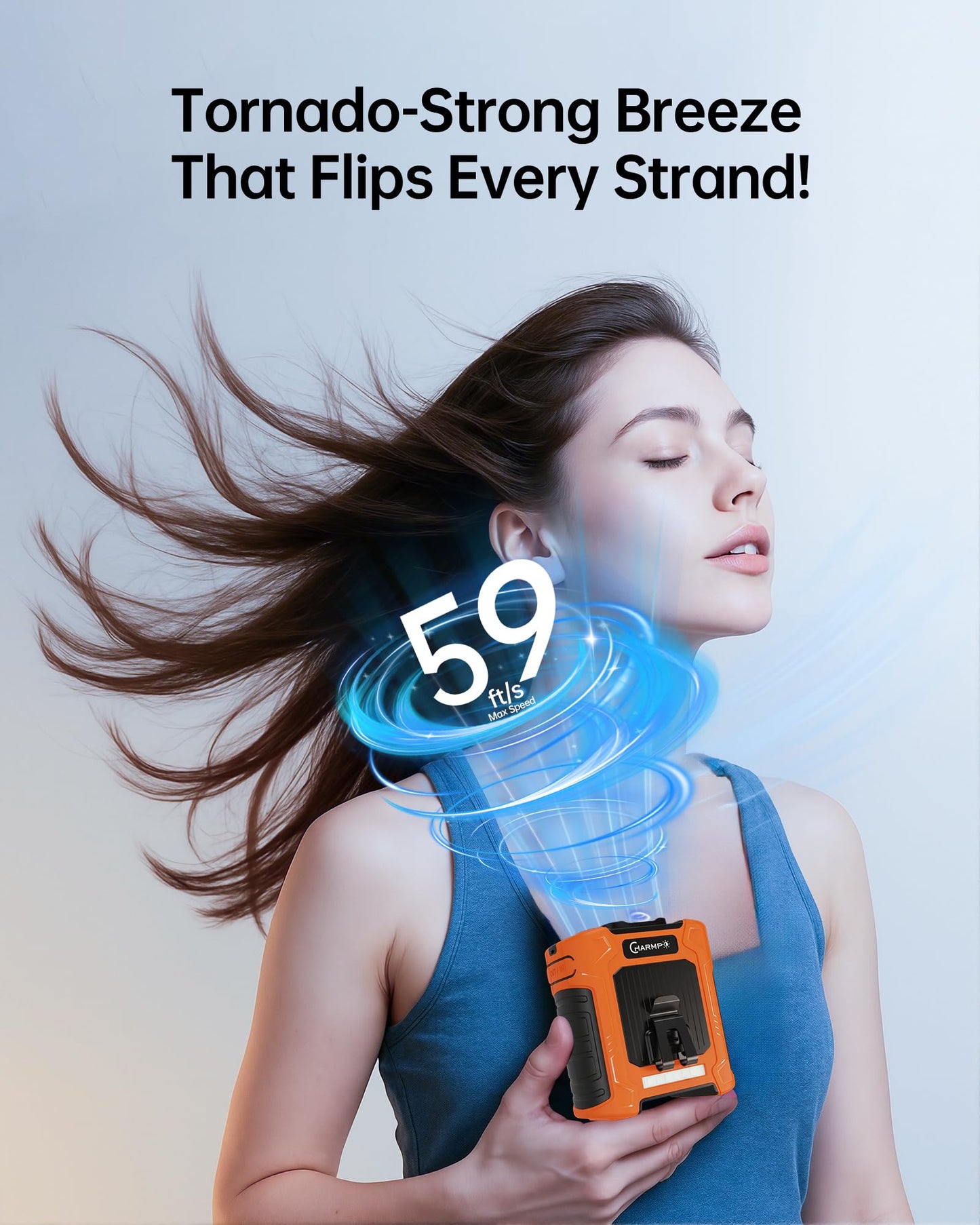 Waist Fan, 10000mAh Rechargeable Belt Clip Fan, 59ft/s Airflow, 18500RPM 6-Speed, Up to 35H, 8-in-1 Hands-Free Personal Cooling with Bottom Air