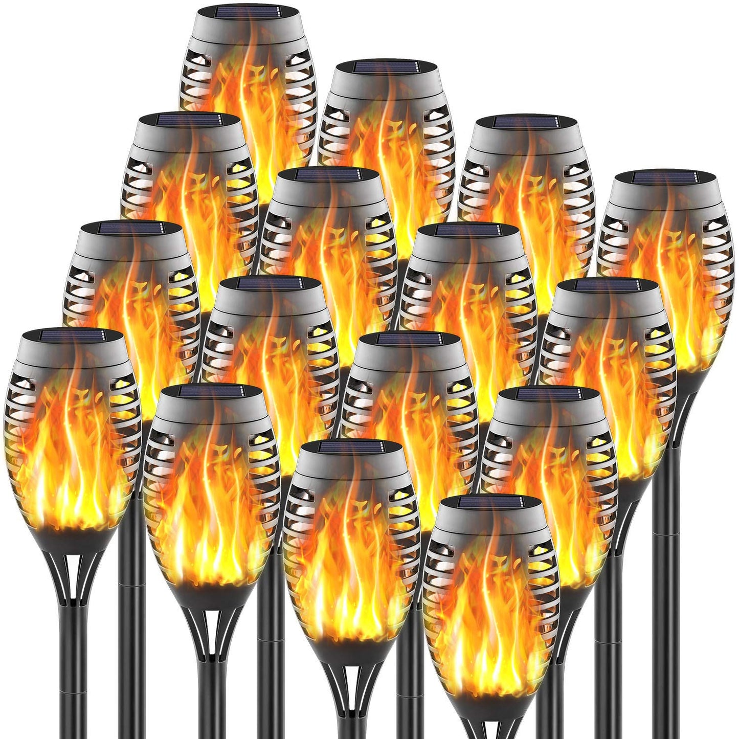 FITSAN 16Pack Mini Solar Torch Lights, 12 LED Solar Lights Outdoor Torches Flickering Flames, Waterproof Landscape Decoration Lighting for Garden