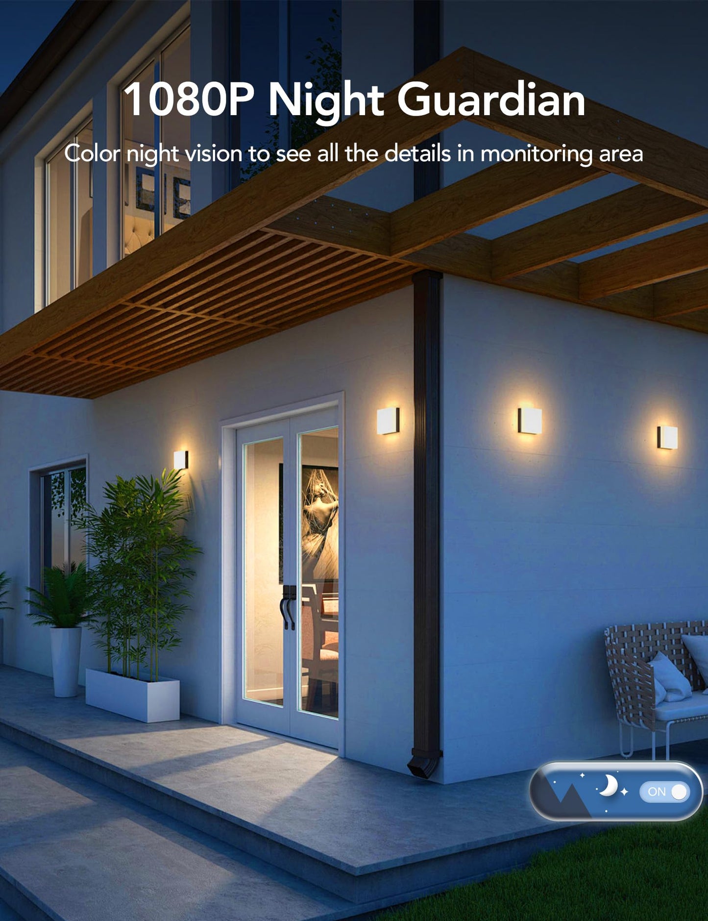GNCC Solar Security Cameras Wireless Outdoor 2.4G WiFi, 360° View, Solar/Battery Powered, AI Human Detection, Color Night Vision, 2-Way Audio