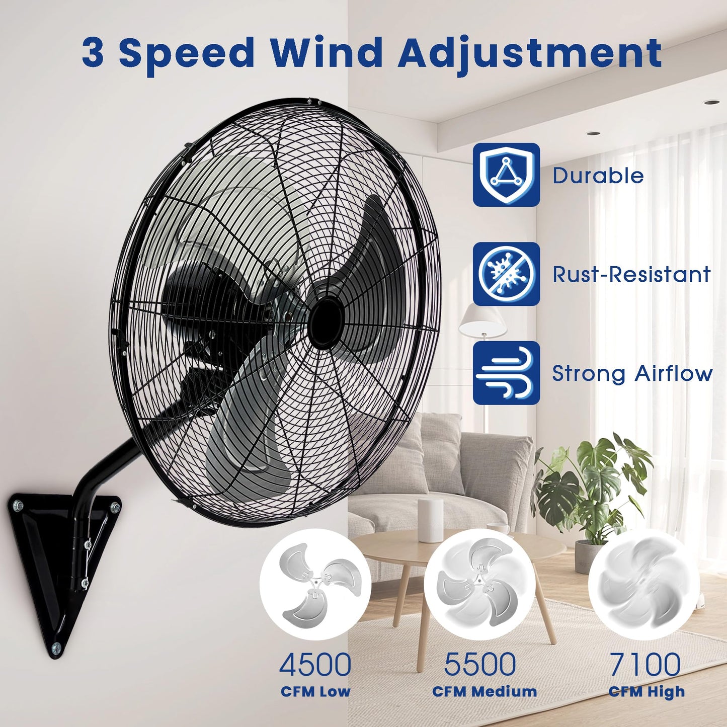 2 Pack 20" Industrial Wall Mount Fan, High Velocity 7100 CFM Metal Fan with 3 Speed Control, Adjustable Tilt, Heavy Duty Cooling Oscillating Fan