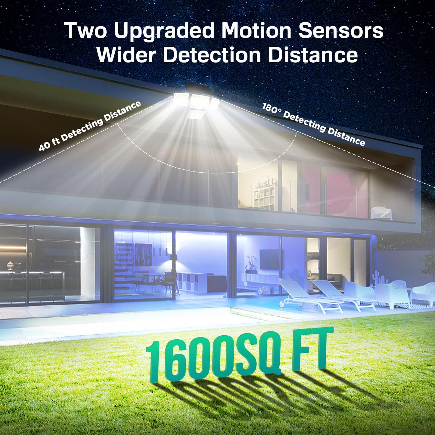 LYWALT Solar Outdoor Lights - 3000LM 188 LED Motion Sensor Outdoor Lights, 4 Heads Security Light,IP65 Waterproof, Easy Install,270°Wide Angle Flood