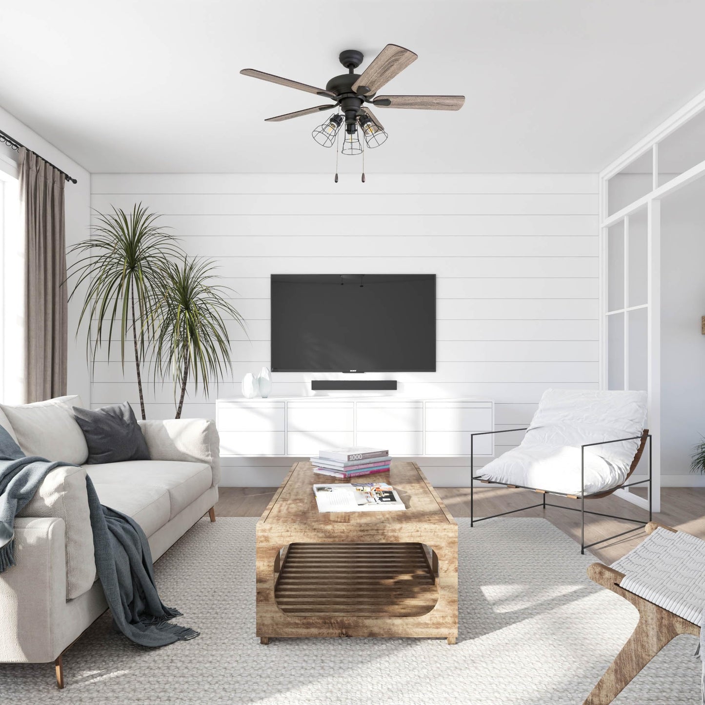 Prominence Home Madison County, 42 Inch Industrial Style LED Ceiling Fan with Light, Remote Control, Three Mounting Options, Modern Dual Finish