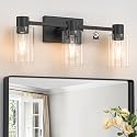 Esfos 3-Light Matte Black Wall Sconces for Bathroom, Modern Vanity Light Fixtures Over Mirror, Bathroom Light Fixtures with Clear Glass Shade, E26