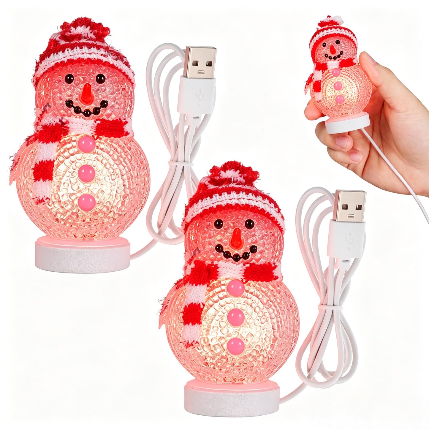 VOSCHOIX 2pcs LED Christmas Table Lights, USB Powered Light Up Snowman for Desk, 7 Colors Mini Christmas Tree Snowman Light for Xmas Party Table