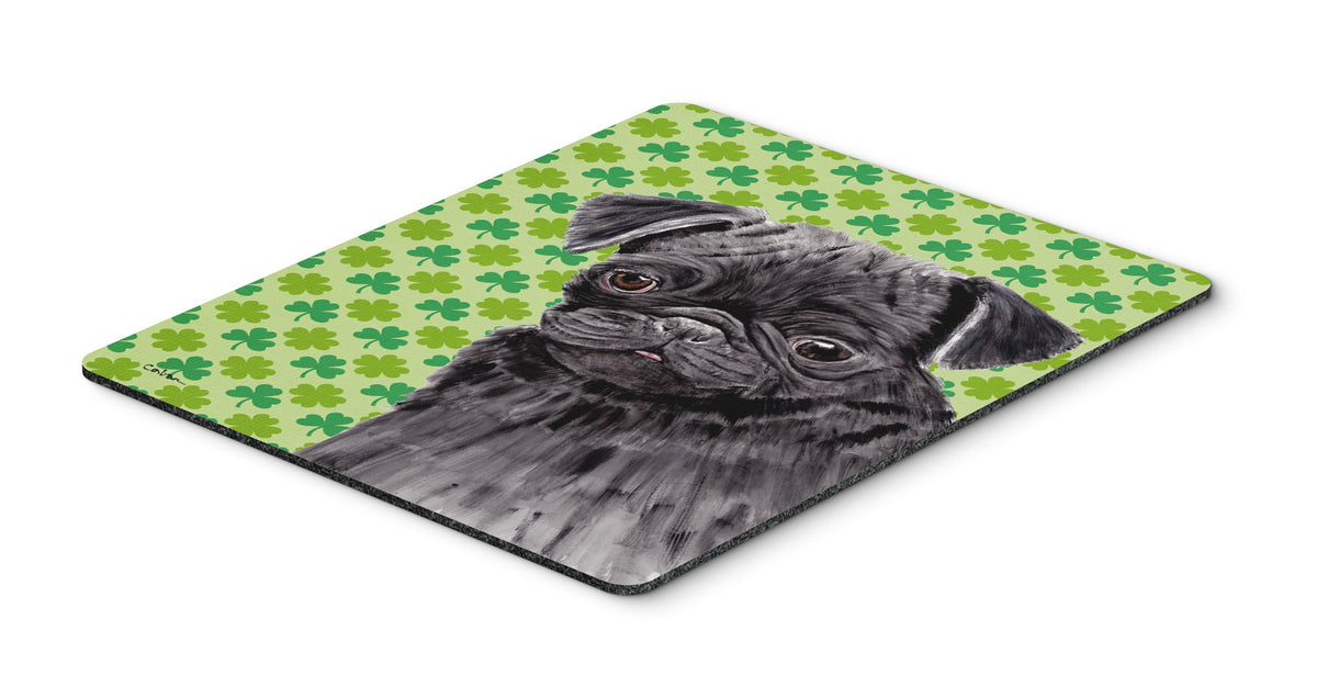 Caroline's Treasures SC9286MP Pug Black St. Patrick's Day Shamrock Portrait Mouse Pad, Hot Pad or Trivet for Home Office Gaming Working Computers
