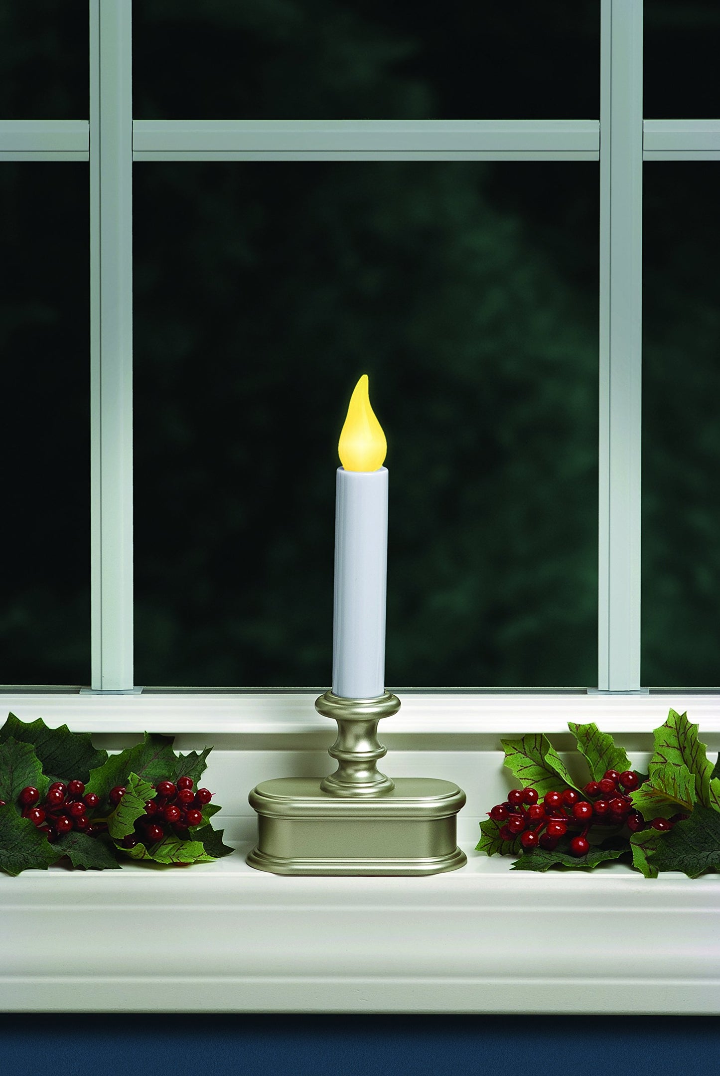 Xodus Innovations FPC1221P-R6 Battery Operated LED Dusk to Dawn Window Candle with Amber Steady On or Flicker Flame,Pewter/Silver Pack of 6