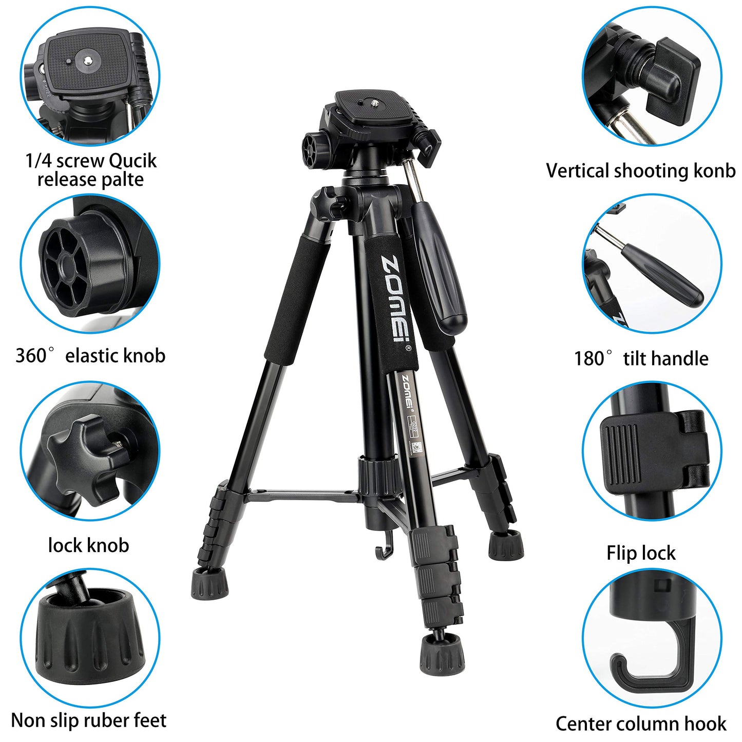 Tripod for Camera,2 in 1 Tripod and Monopod ?Portable Travel Tripod with 3-Way Pan Head and Carry Bag for Canon Nikon Sony DSLR
