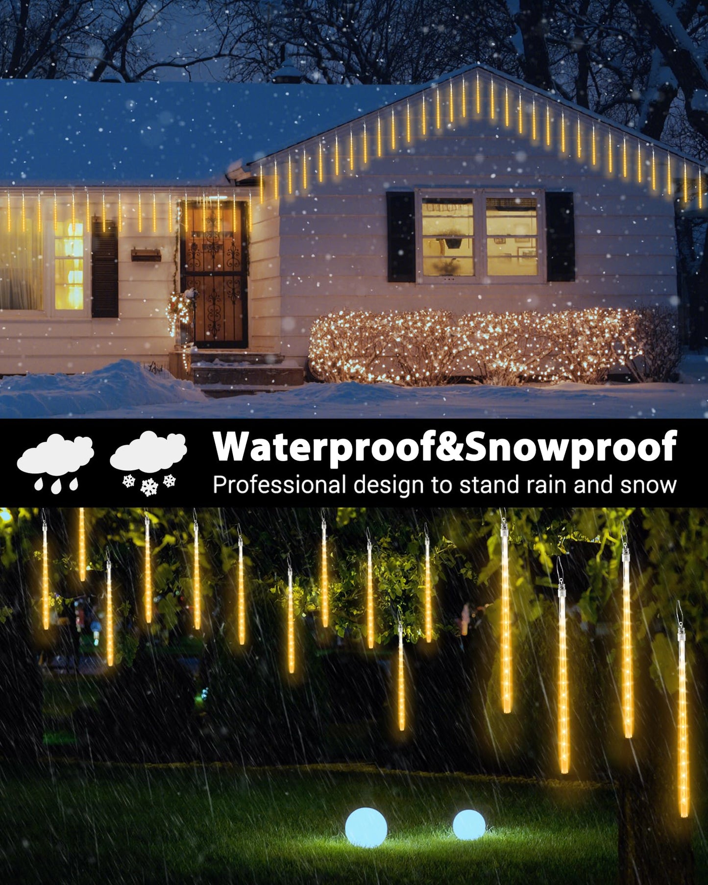 Joomer Christmas Lights Outdoor, 11.8 inch 10 Tubes 240 LED Meteor Shower Lights, LED Snow Falling Icicle Cascading Light with Timer Waterproof