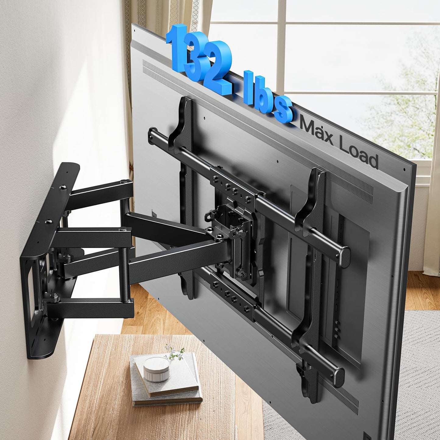 PERLESMITH Full Motion TV Wall Mount for 37-86 Inch TVs up to 132 lbs, TV Mount with Swivel Articulating Arm, Wall Mount Bracket Fits 12"/16" Wood