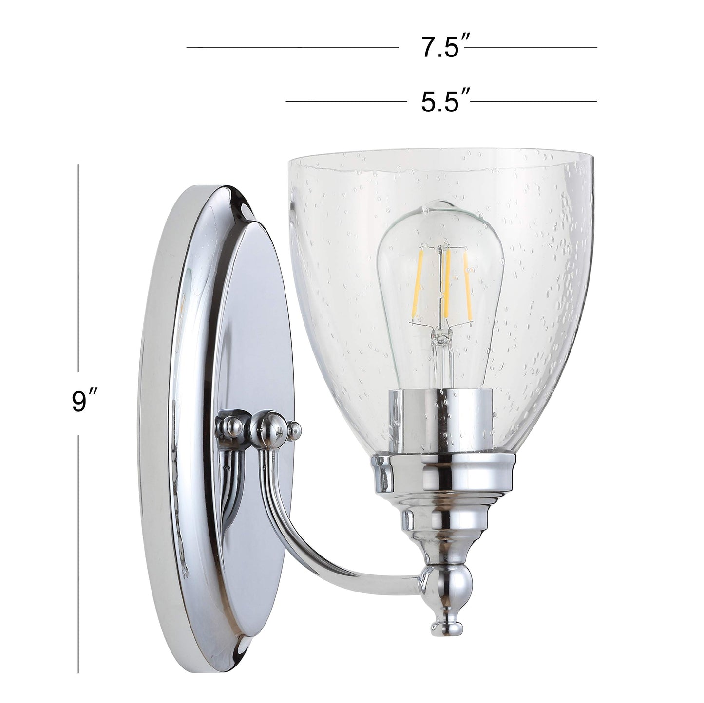JONATHAN Y 5.5" Chrome LED Vanity Light Wall Sconce, Hardwired for Bathroom, Clear Seeded Glass Shade, Dimmable Mirror Hallway Lighting, LED Bulb